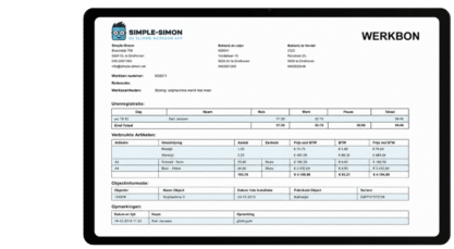 Werkbon PDF op tablet