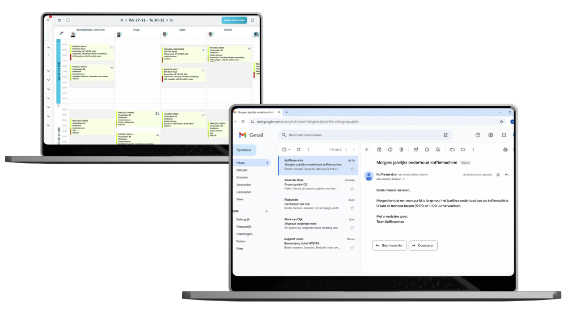 Automatische onderhoudsplanning met planbord en e-mailmelding.