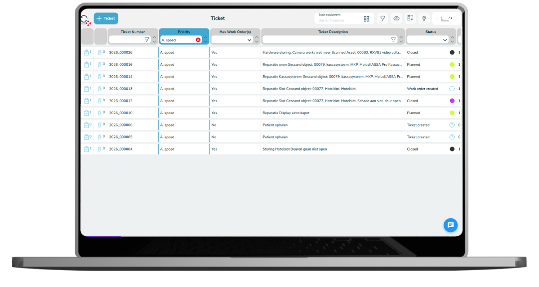 Ticketbeheer software voor storingen, serviceverzoeken en werkbonnen in de buitendienst.